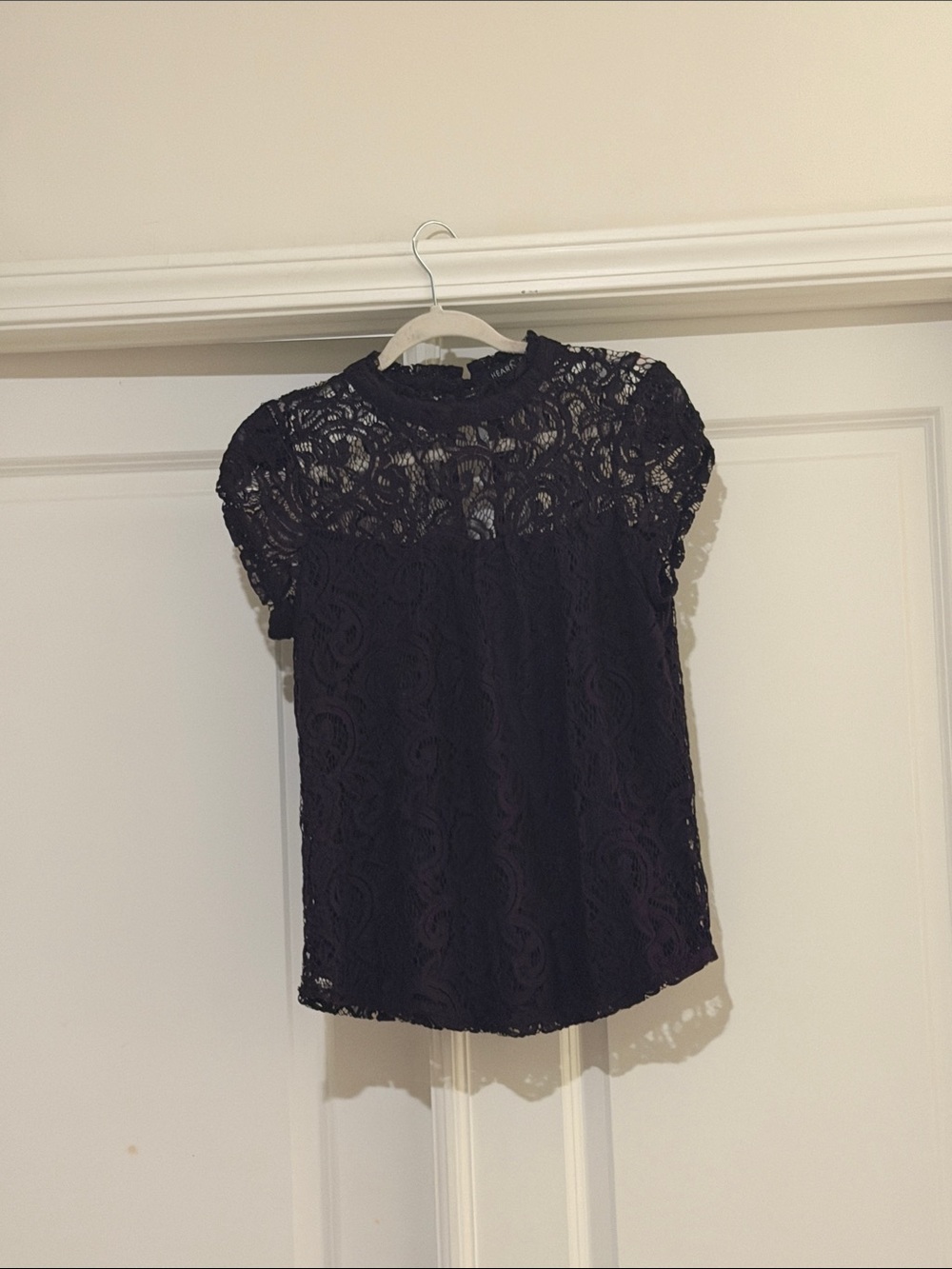HeartSoul Black Lace Short Sleeve Mock Neck Top
